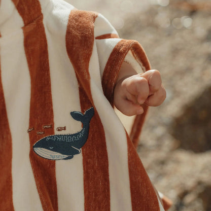 Poncho Mare per Bambini 'Ocean Brown Stripes' in Spugna (Cotone Biologico)