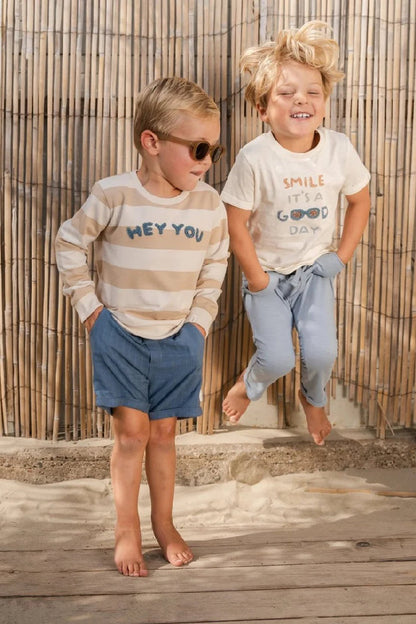 Pantaloni Sportivi Bambino in Felpa Leggera di Cotone Biologico - Steel Blue