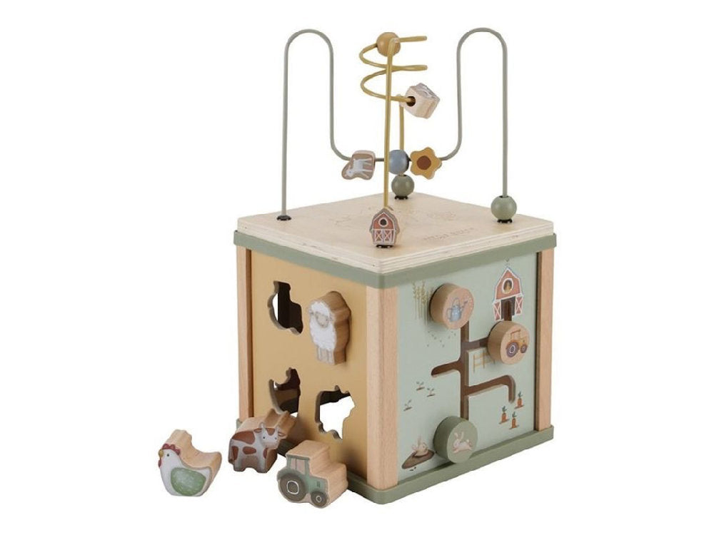 Cubo Multi-Attività Sensoriale in Legno 'Fattoria' - Dai 18 mesi