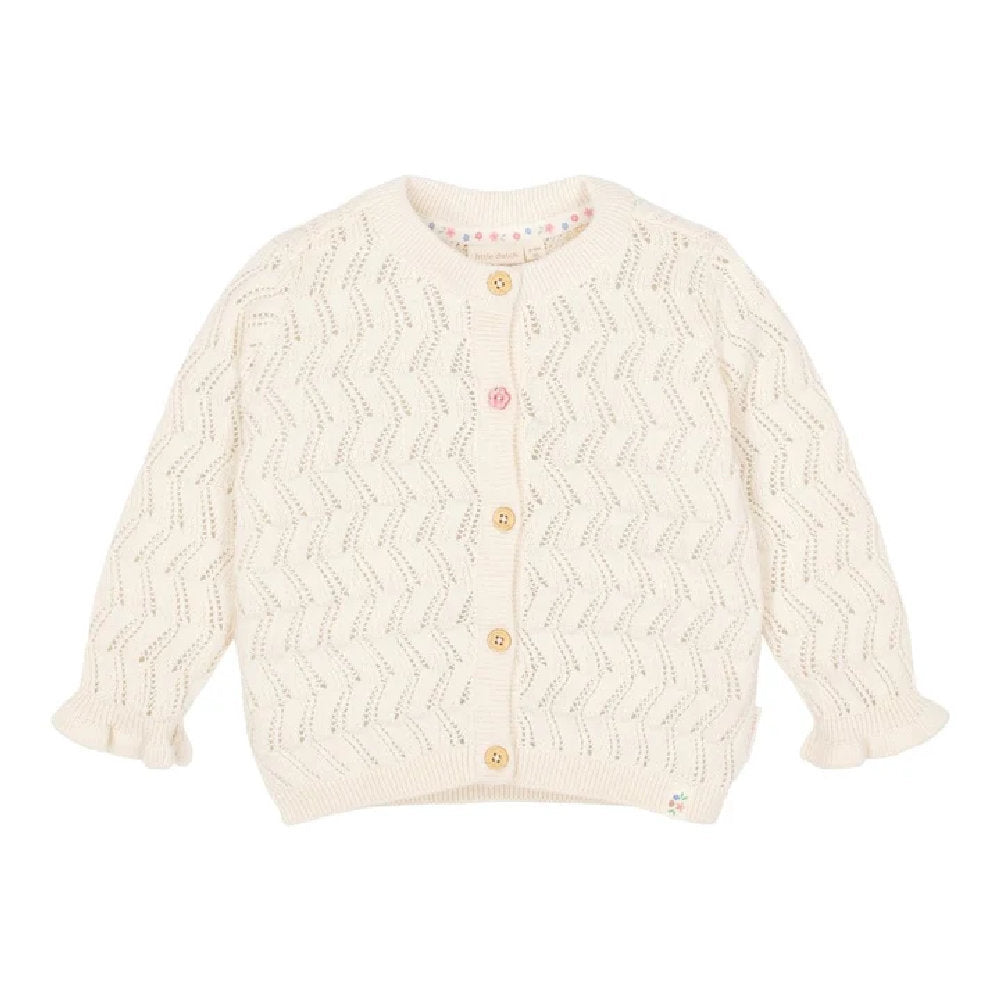 Cardigan in Maglia di Cotone Biologico - Color Crema con Volant