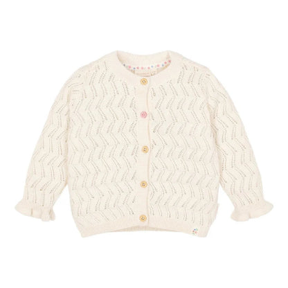 Cardigan in Maglia di Cotone Biologico - Color Crema con Volant