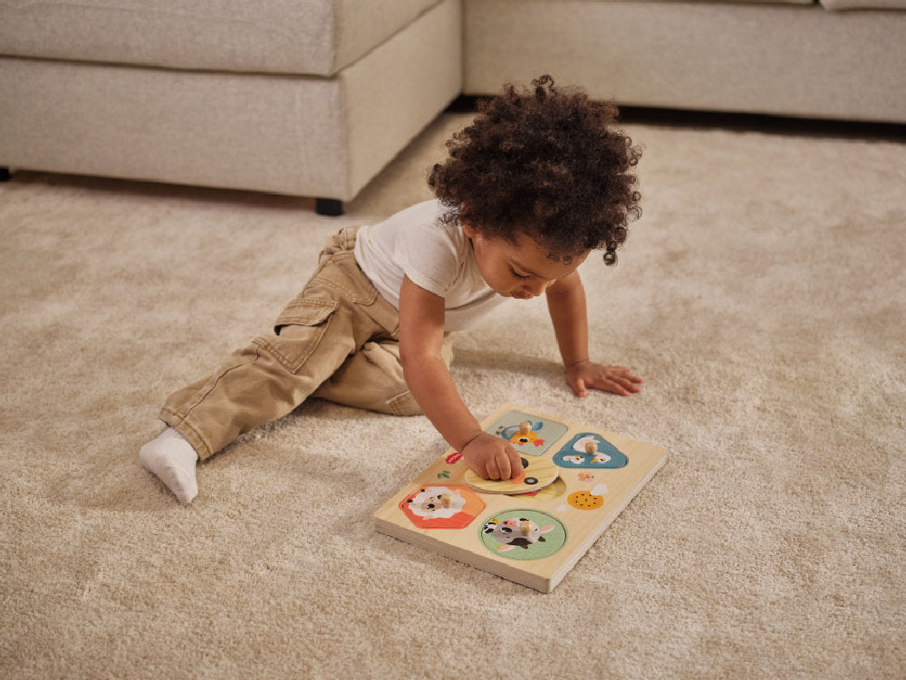 Puzzle Sonoro in Legno con Pomelli 'My First Sound Puzzle - Animali della Fattoria'
