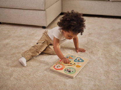 Puzzle Sonoro in Legno con Pomelli 'My First Sound Puzzle - Animali della Fattoria'
