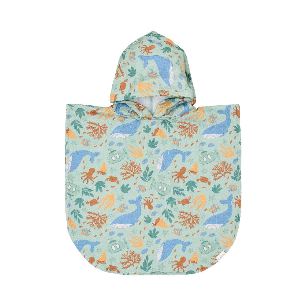 Poncho Mare Bambino 'Ocean Friends' in Mussola e Spugna (Cotone Biologico)