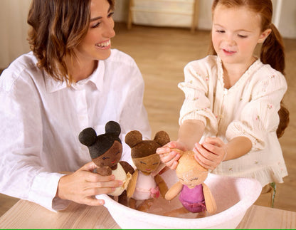 Cesto di 3 mini bambole di peluche da bagno