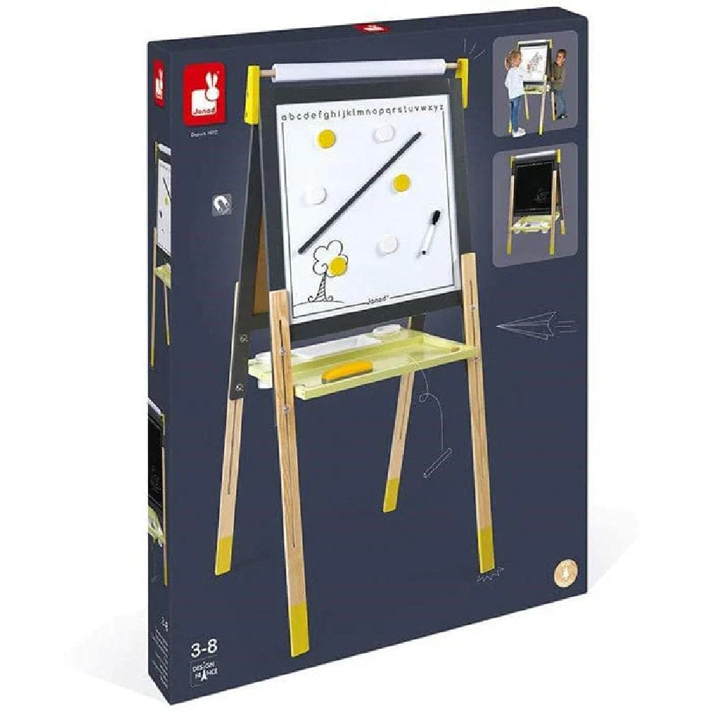 Lavagna a Cavalletto Bifacciale in Legno Regolabile - Lavagna Magnetica e in Ardesia