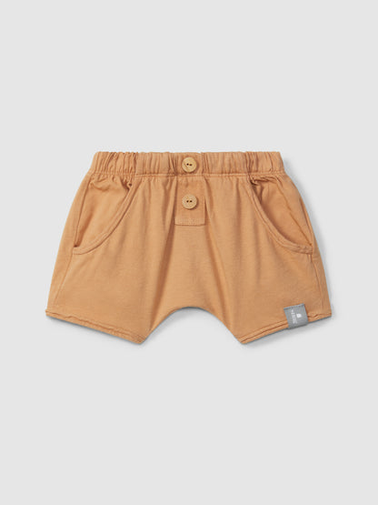 Shorts Pull-up in Jersey di Cotone con Bottoni in Legno