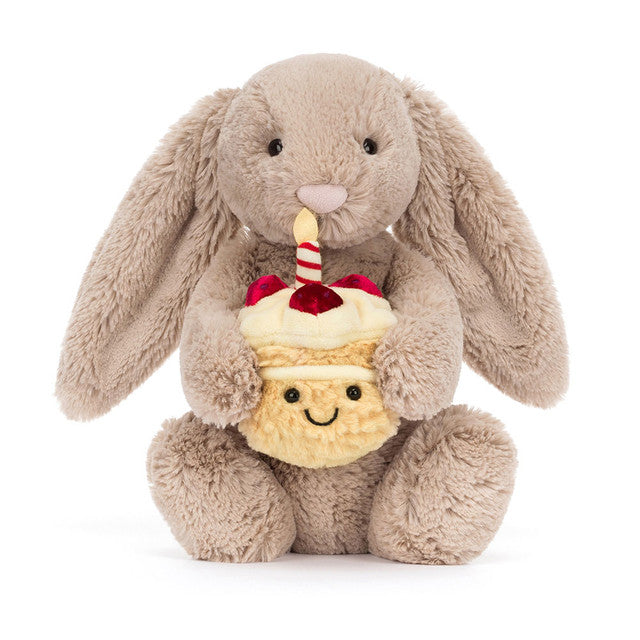 Peluche morbido coniglio con torta compleanno