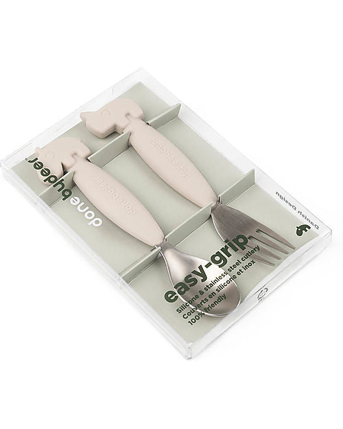 Set 2 Posate Anti-Scivolo - Forchetta e Cucchiaio - Silicone Alimentare e Acciaio inossidabile