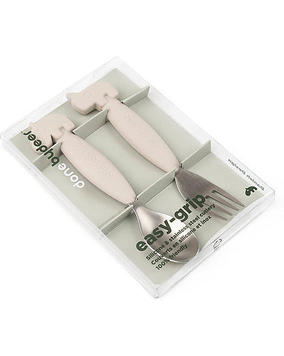 Set 2 Posate Anti-Scivolo - Forchetta e Cucchiaio - Silicone Alimentare e Acciaio inossidabile