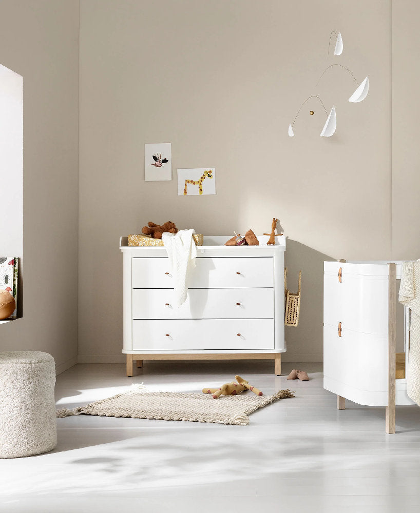 Cassettiera Fasciatoio in Legno di Rovere 'Wood Nursery Dresser' con 3 Cassetti