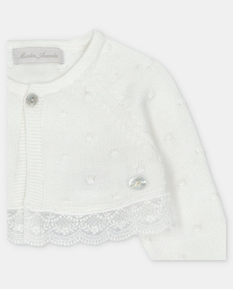 Cardigan Corto in Maglia 100% Cotone con pizzo