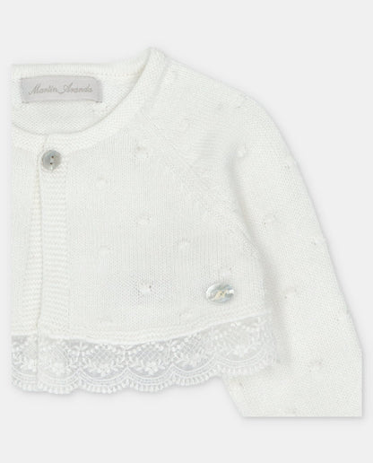 Cardigan Corto in Maglia 100% Cotone con pizzo