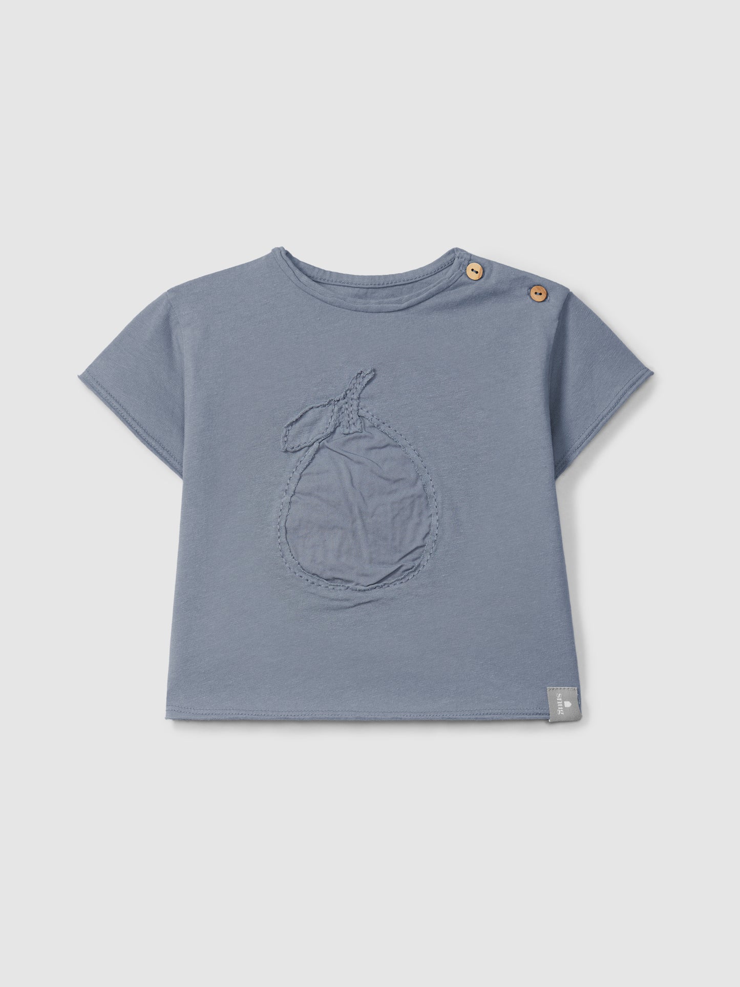 T-shirt in Jersey di Cotone con Ricamo e Bottoni in Legno