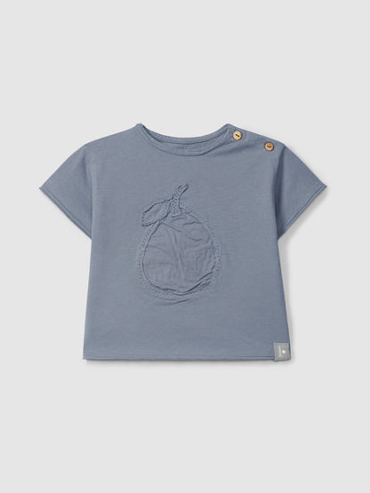 T-shirt in Jersey di Cotone con Ricamo e Bottoni in Legno