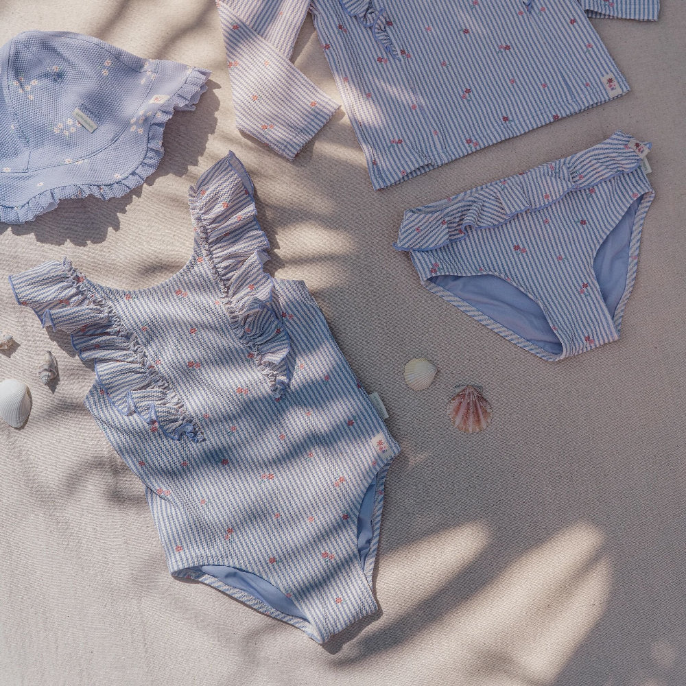 Costume da Bagno Bimba 'Dreamy Stripes' Lilla (Bottoni al Cavallo e Volant)