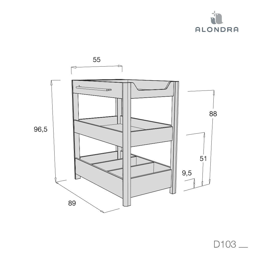 Mobile fasciatoio 50x80 cm con ripiani legno/bianco - Neo Dadá