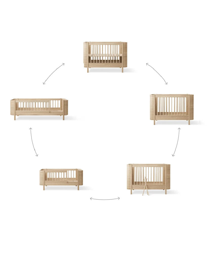 Lettino evolutivo Mini+ con Junior Kit (0-9 anni) - In legno di betulla