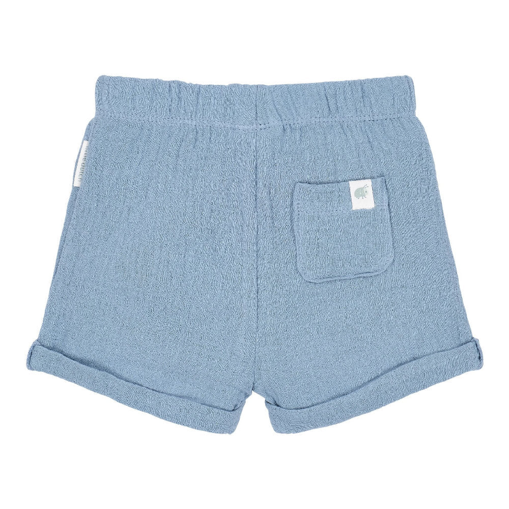 Pantaloncini Corti in Mussola di Cotone Biologico con Bottoni - Blu