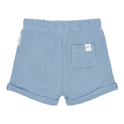 Pantaloncini Corti in Mussola di Cotone Biologico con Bottoni - Blu