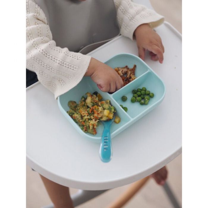Set piatto 3 scomparti con ventosa + cucchiaino - 100% Silicone alimentare