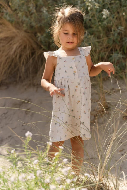Vestito Estivo Smanicato Bambina in Cotone Biologico Effetto Lino - Fairy Bloom
