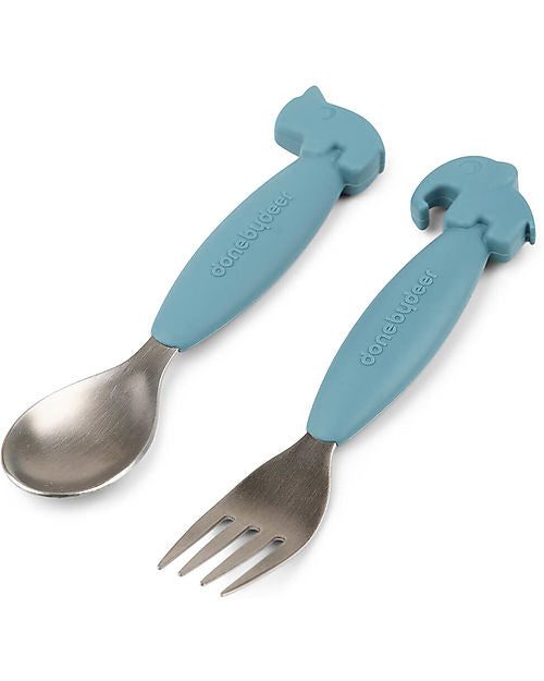 Set 2 Posate Anti-Scivolo - Forchetta e Cucchiaio - Silicone Alimentare e Acciaio inossidabile