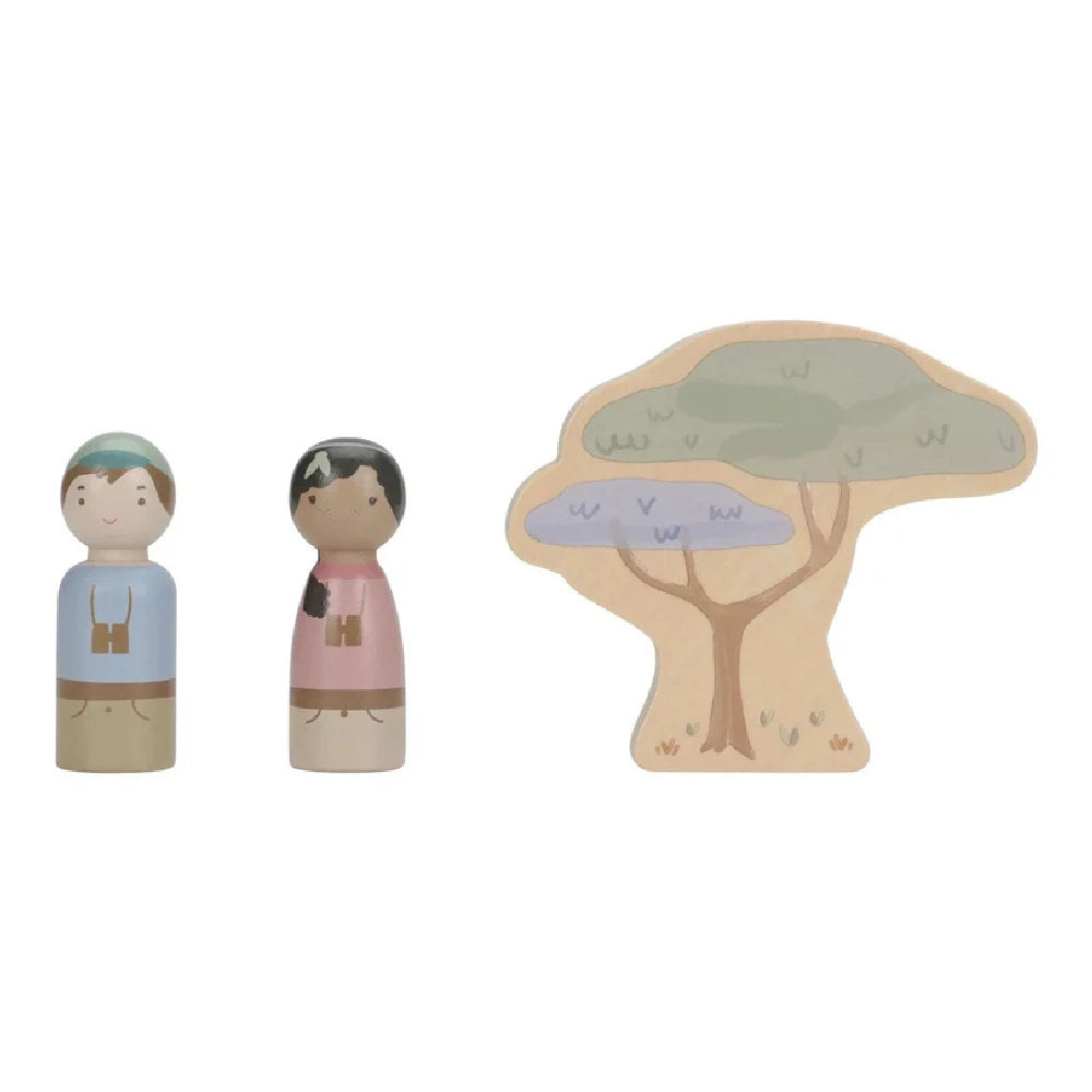 Auto Safari in Legno Verde con Ruote Gommate e Figurine (18+ Mesi)