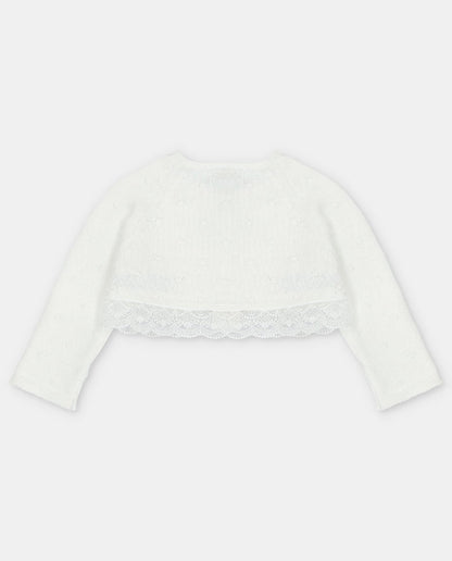 Cardigan Corto in Maglia 100% Cotone con pizzo