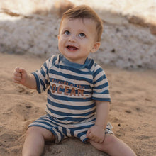 Costume da Bagno a Maniche Corte 'Ocean Blue Stripes' (Zip Frontale e Tessuto a Costine)