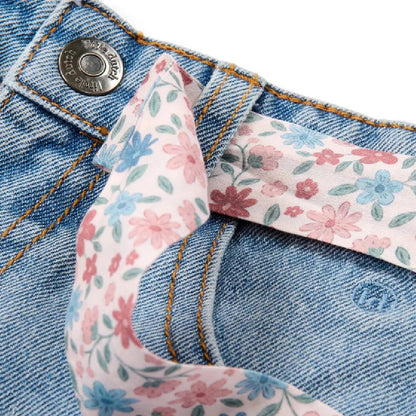 Pantaloni Jeans Denim a Gamba Larga con Cintura Floreale - Cotone Biologico