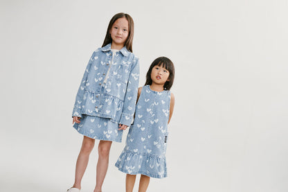 Abito con volant in denim stampato Angelica - 100% Cotone