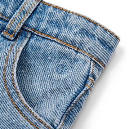 Pantaloni Jeans Denim a Gamba Larga con Cintura Floreale - Cotone Biologico