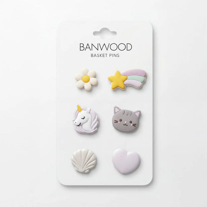 Spille Decorative Banwood Pins per Cestino – Tema Giurassico (Set da 6 Pezzi)