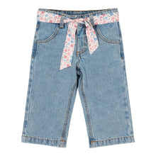Pantaloni Jeans Denim a Gamba Larga con Cintura Floreale - Cotone Biologico