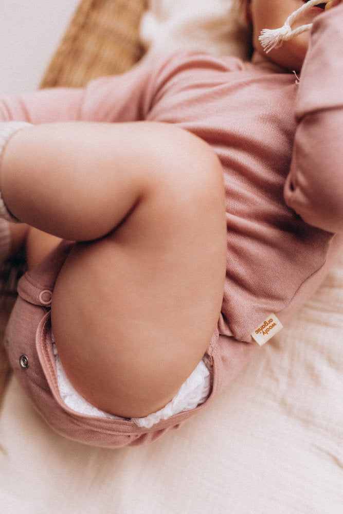 Body Neonato a Incrocio Kimono in Lana Merino e Lyocell a Manica Lunga
