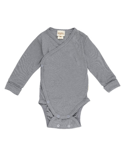 Body Neonato a Incrocio Kimono in Lana Merino e Lyocell a Manica Lunga