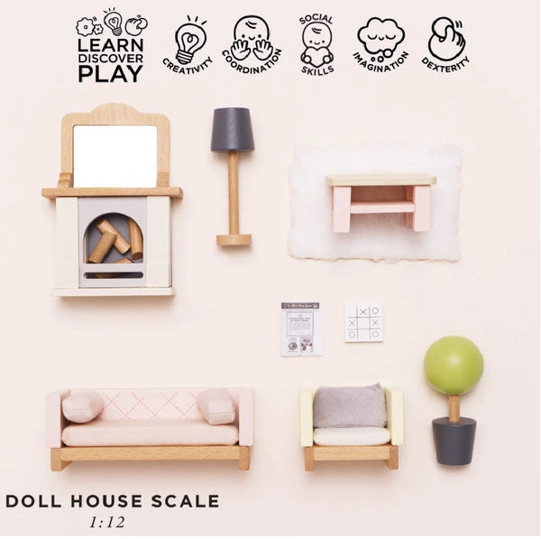 Set Arredo Salotto Daisylane in Legno per Casa delle Bambole