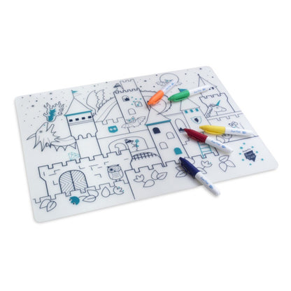 Tovaglietta in silicone da colorare con 5 pennarelli - 40x30cm