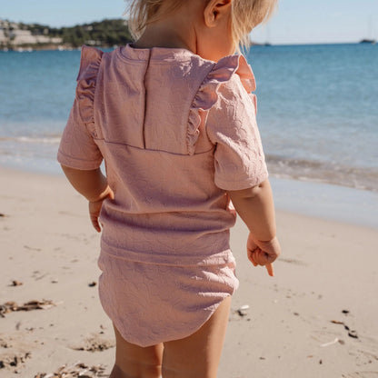 Maglietta da Bagno Bimba 'Dreamy Pink Rose' (Tessuto 3D e Bottoni a Pressione)