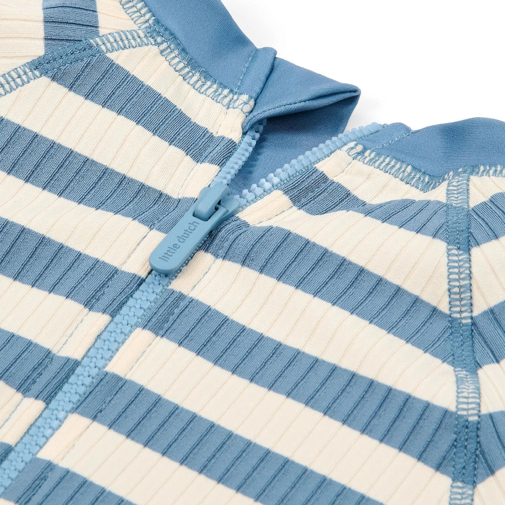 Costume da Bagno a Maniche Corte 'Ocean Blue Stripes' (Zip Frontale e Tessuto a Costine)