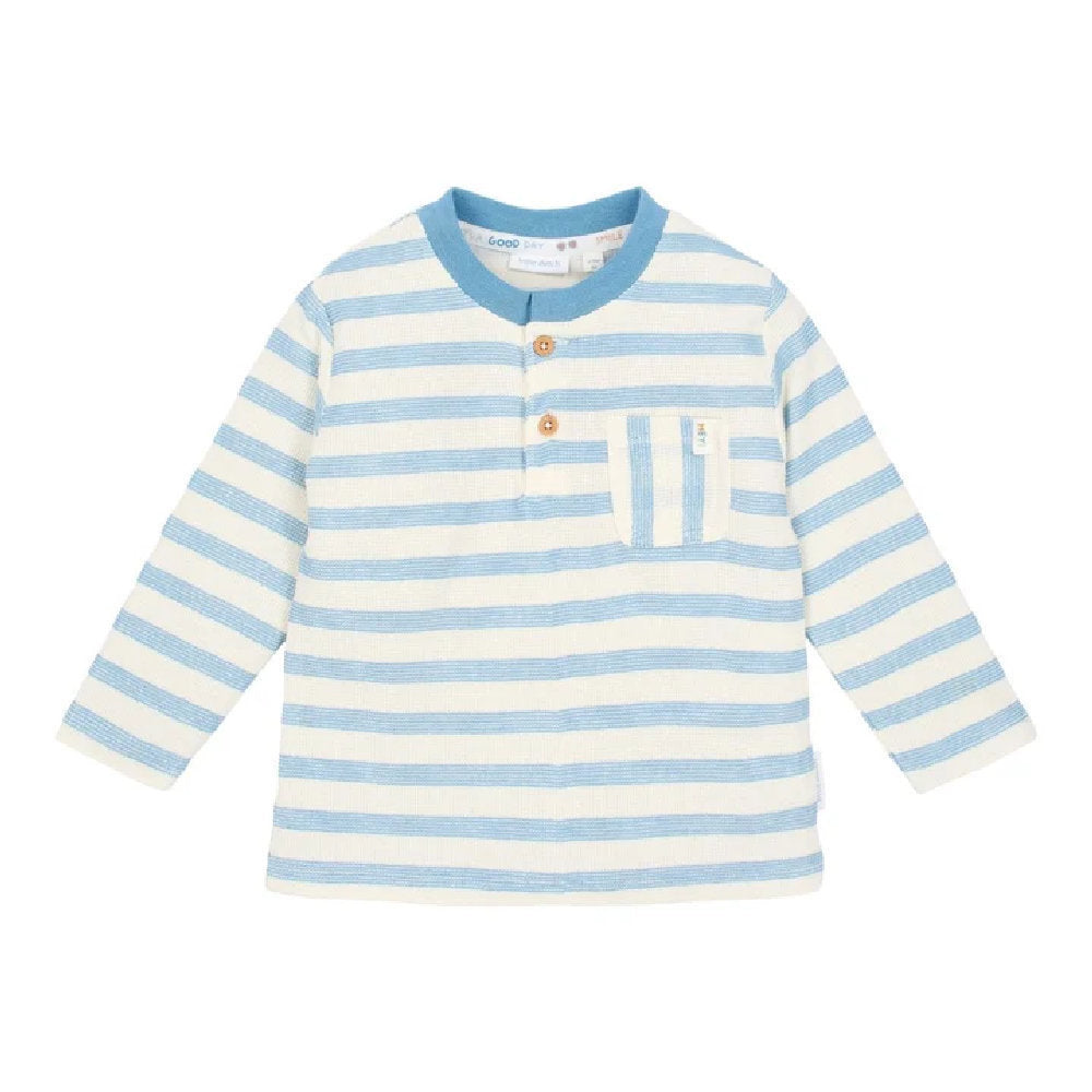 Maglia a Maniche Lunghe Bambino a Righe in Cotone Biologico - Steel Blue