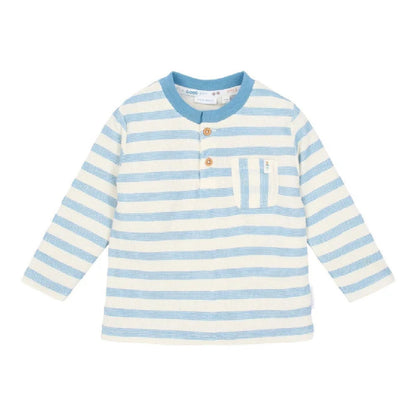 Maglia a Maniche Lunghe Bambino a Righe in Cotone Biologico - Steel Blue