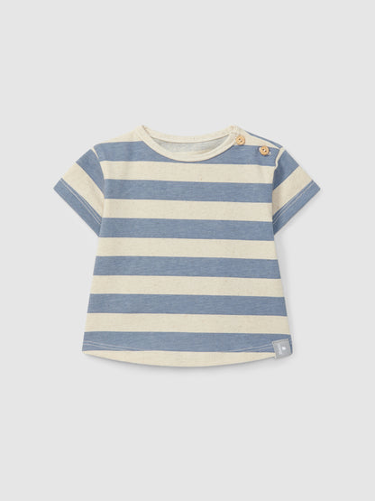 T-shirt in Jersey di Cotone e Lino a Righe