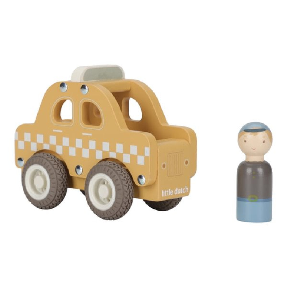 Taxi in Legno Massello con Ruote in Gomma per Bambini