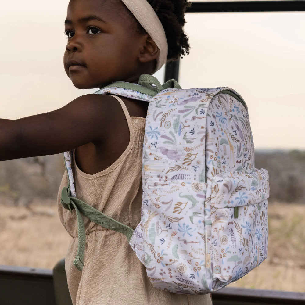 Zainetto per Bambini in Poliestere 'Soft Safari Print' con Tasca Frontale e Portabicchieri