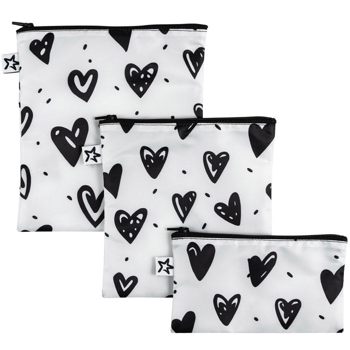 Set 3 buste per gli snack impermeabili con zip - riutilizzabili, lavabili, in materiale riciclato oeko-tex - per per bambino e viaggio