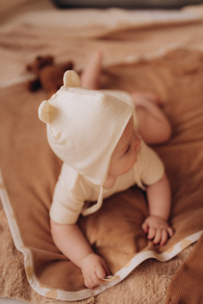 Cappello in lana merino/seta con orecchie Teddy