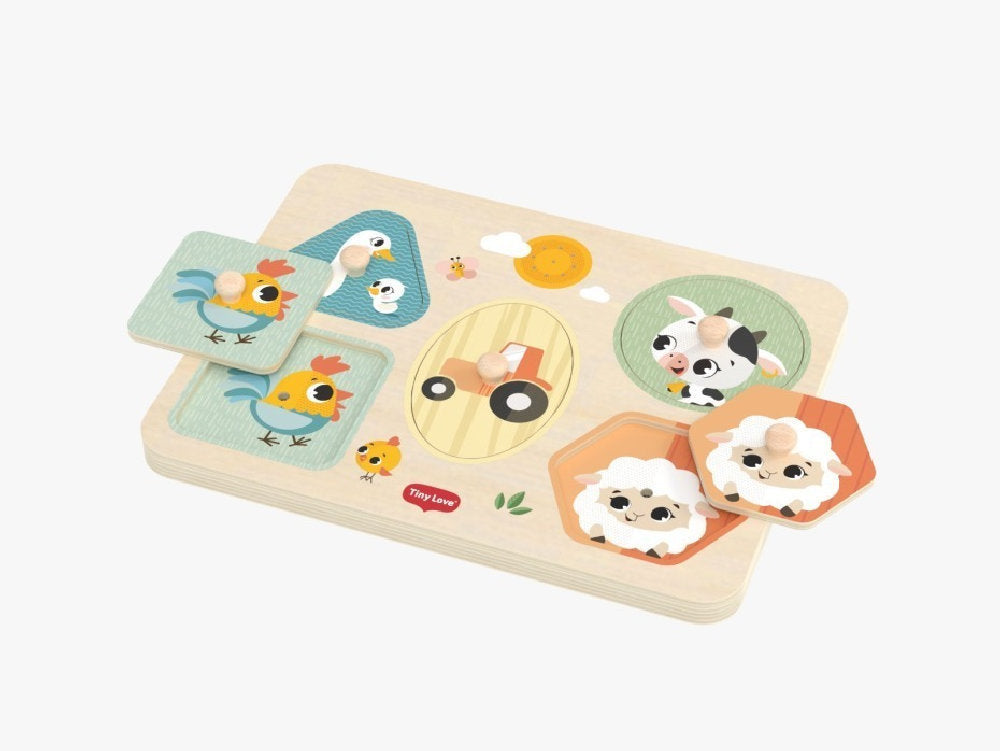 Puzzle Sonoro in Legno con Pomelli 'My First Sound Puzzle - Animali della Fattoria'