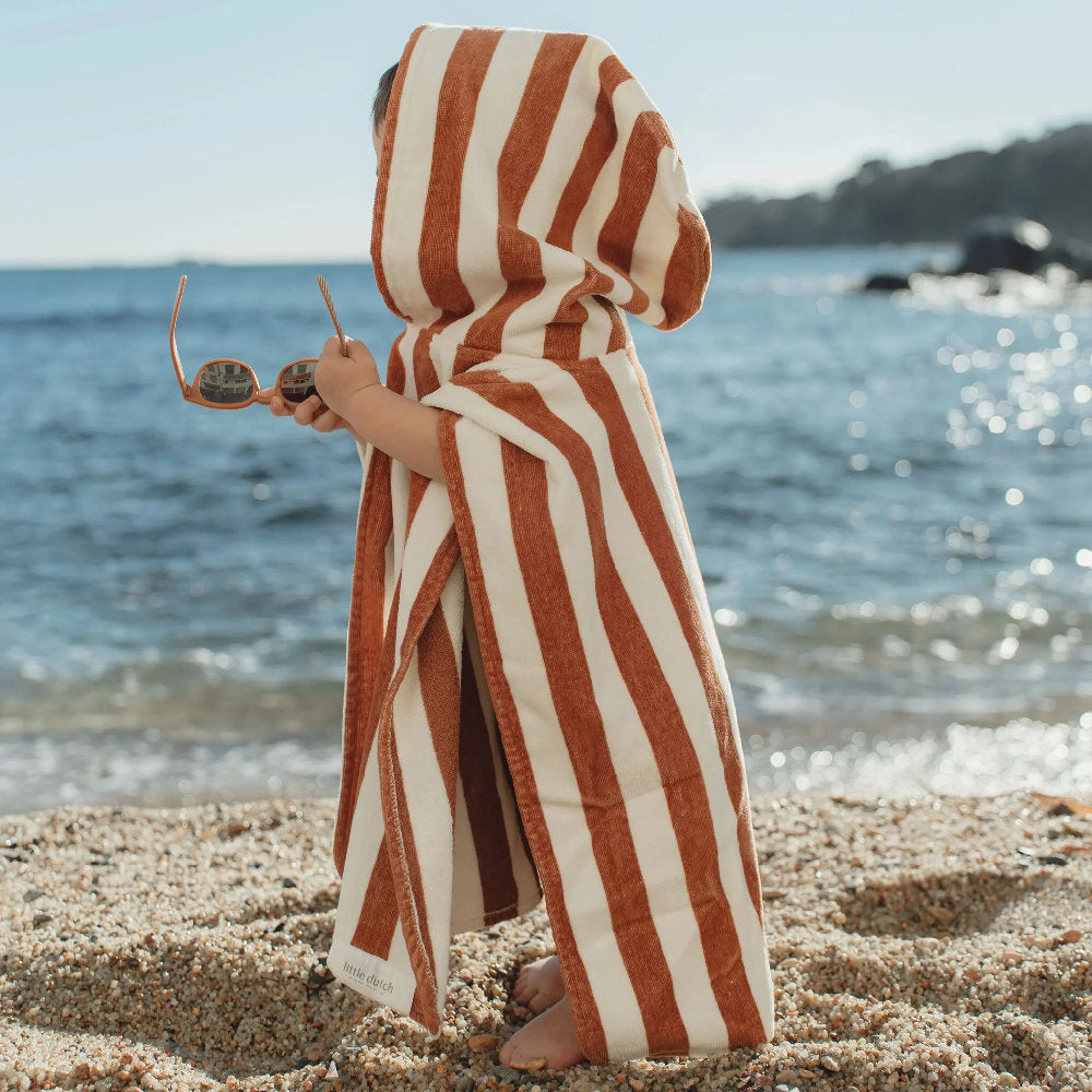 Poncho Mare per Bambini 'Ocean Brown Stripes' in Spugna (Cotone Biologico)